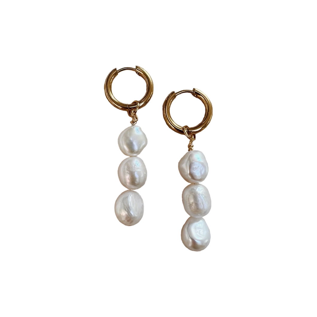 3 Drop Pearl Earrings